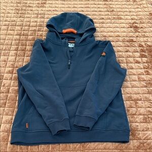 Navy Blue Brunt Hoodie with Orange Accents: XL worn once. Water resistant.